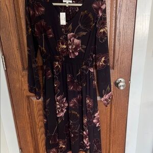 Maurices Black and Purple Floral Long Sleeve Dress